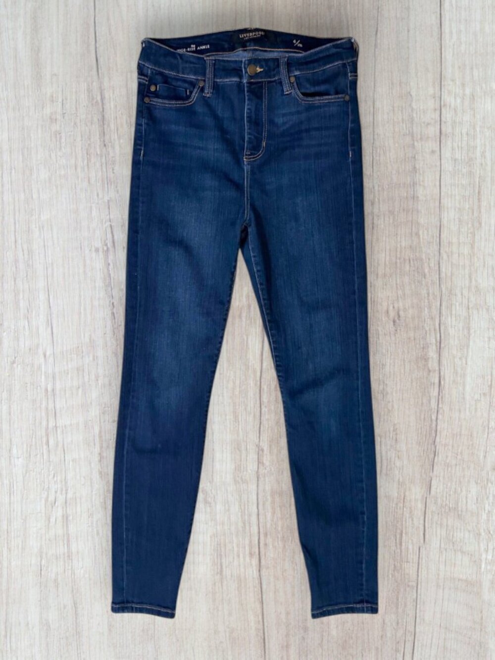 Liverpool Los Angeles High Rise Ankle Skinny Jeans Dark Wash Stretch Size 6/28